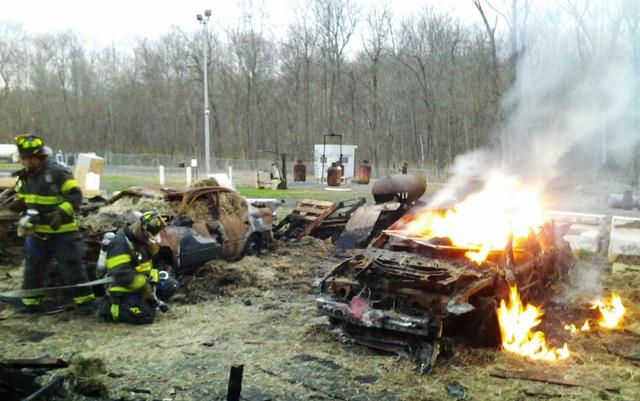 Car fire training at the FTC. Photo by Vincent P. Tuzzolino. 4/15/2013